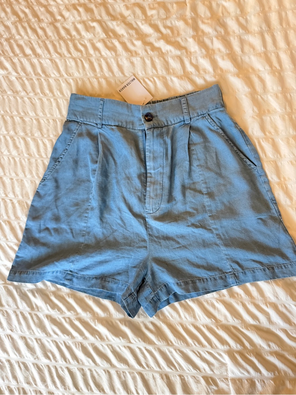 Walter Baker Sky Blue High-Waist Pleated Shorts